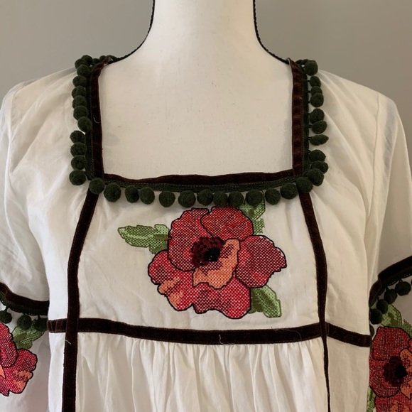 Adzen shirt with embroidery and poms small EUC - Picture 2 of 7